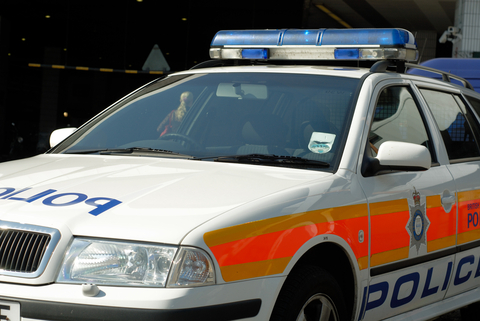 A police car parked on the side of the road.